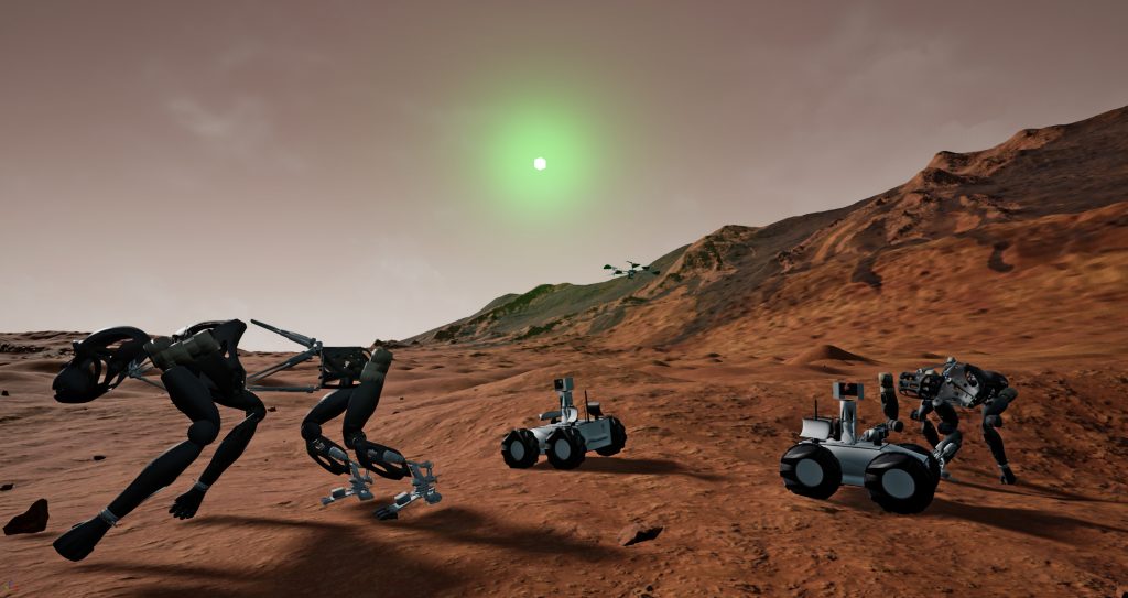 Weil das Terrain in den Canyons auf dem Mars sehr vielfÃ¤ltig ist, werden fÃ¼r die Erkundung auch Roboter mit unterschiedlichen StÃ¤rken benÃ¶tigt - einige kÃ¶nnen z.B. klettern, andere fliegen oder Nutzlasten transportieren. (Bild: UniversitÃ¤t Bremen)