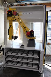 Gesamtansicht des WerkstÃ¼ck-Speichers von Cellro mit Roboter (Bild: Gressel AG)